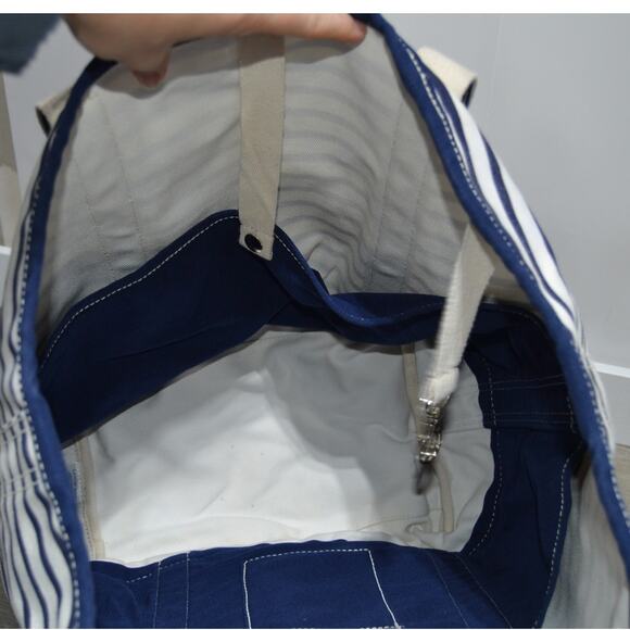 Lands' End XL Canvas Tote Bag Blue & White Striped - Picture 8 of 14